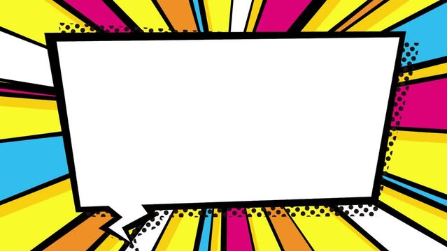 【ループOK】アメコミポップな四角い吹き出しとカラフルな放射状の背景ベース・黄色