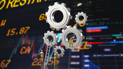 The Gear group and Man Figure for Business concept 3d rendering.