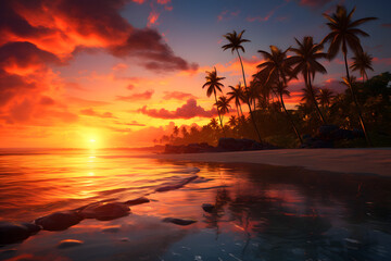 Fototapeta na wymiar Beach Sunset, sunset on a Beach, beautiful beach sunset