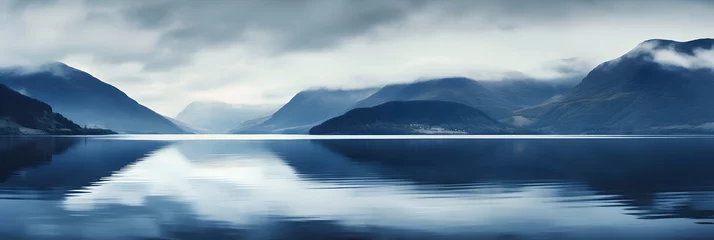 Crédence de cuisine en verre imprimé Europe du nord Dramatic Fjord Landscape Under a Dynamic Cloud Formation: A Mesmerizing Interaction of Water and Sky