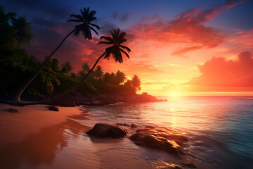 Fototapeta na wymiar Beach Sunset, sunset on a Beach, beautiful beach sunset