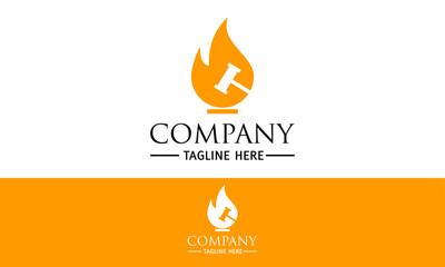 Orange Color Flame Auction Law Logo Design