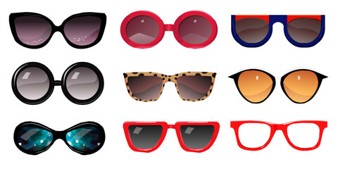 Sunglasses and Glasses. Colorful & Realistic Set of Sunglasses - Vector.