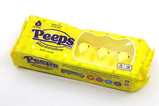 Peeps marshmallow candy packages for Easter holiday. Cleveland, Ohio, USA - February 19
