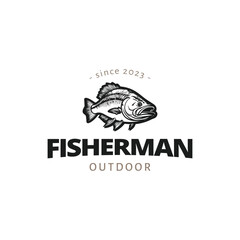 fish logo,fisherman logo,fish hand drawn logo
