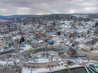 Winter afternoon aerial images of Watkins Glen, NY, south end of Seneca Lake.