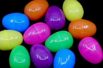 Colorful plastic Easter eggs, full frame