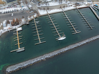 Winter afternoon aerial images of Watkins Glen, NY, south end of Seneca Lake.