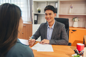 Job HR applicants having an interview with Human resource manager jobs interviewing with confident...
