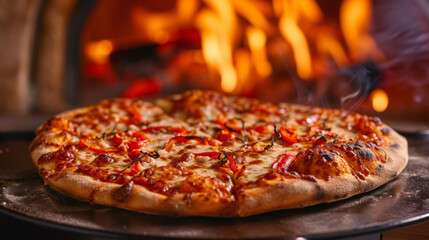 A slice of heaven with a fiery kick this hot pepper pizza features a sctious blend of y peppers perfectly melted cheese and a crispy crust baked to perfection. The flames