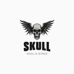 Skull Wings Silhouette logo vector