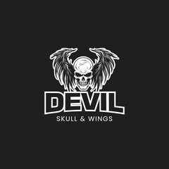 Skull with Bat Wings logo,Skull Wings Silhouette
