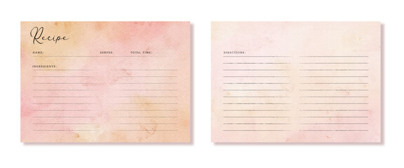 recipe card with yellow pink abstract watercolor background