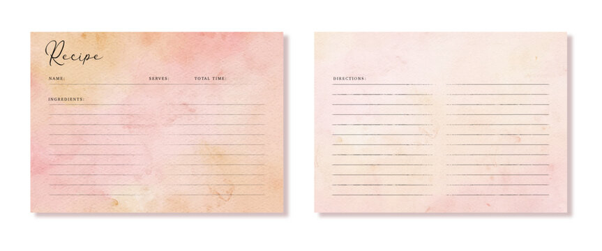 recipe card with yellow pink abstract watercolor background