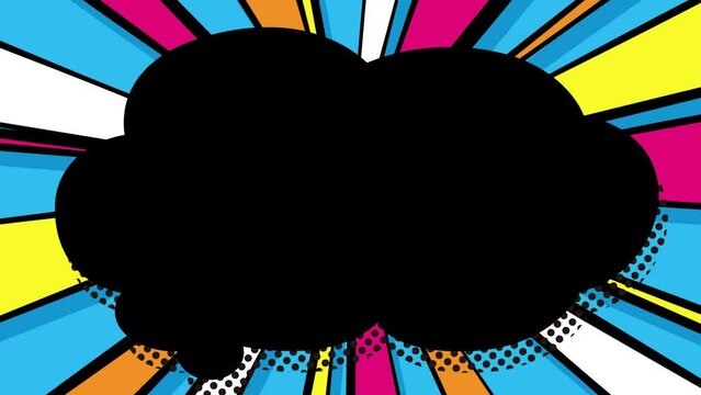 【ループOK】アメコミポップなもくもくな吹き出しとカラフルな放射状の画面枠・吹き出し内透過・水色