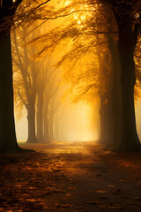 Whispering Wind in October: The Melody of Autumn Leaves and Sun-Kissed Morning Fog