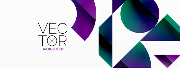 Obraz premium Dynamic abstract vector background. Harmonious fusion of circles, squares, and triangles. Geometric elements intertwine to create mesmerizing backdrop. Each shape contributes to kaleidoscope of forms