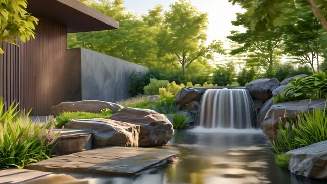 landscape architecture with a waterfall feature