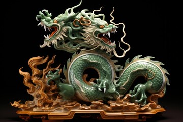 Fototapeta premium Chinese jade green dragon. Statuette. Symbol. Vietnam. Chinese style