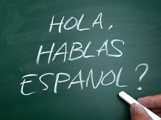 Hola hablas espanol, do you speak spanish question. Language skill concept