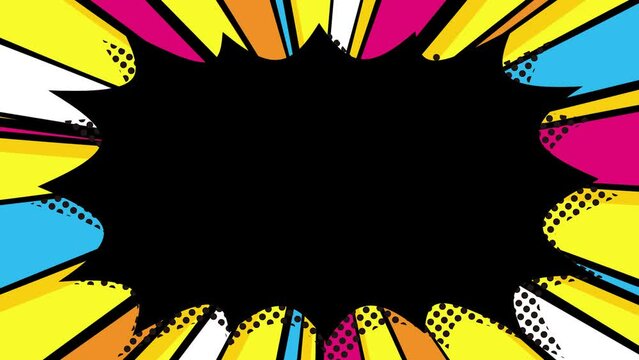 【ループOK】アメコミポップなトゲトゲの吹き出しとカラフルな放射状の画面枠・吹き出し内透過・黄色
