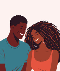 Happy afro-american couple in love. Minimalist illustration. moment of love, couple, black people and relationship concept. 