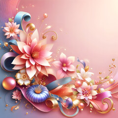  AI 3D Abstract floral background with flowers in pink and purple for spring or summer design; perfect for nature-themed cards, wedding invitations, or wallpaper