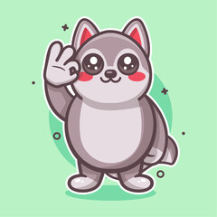 funny husky dog animal character mascot with ok sign hand gesture isolated cartoon