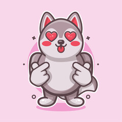 kawaii husky dog animal character mascot with love sign hand gesture isolated cartoon