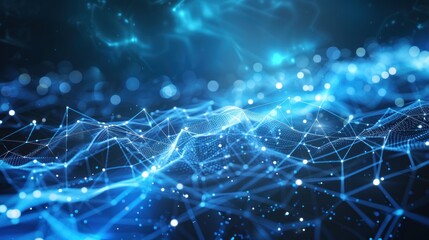 Artificial intelligence, humanoid head made of digital blue lines