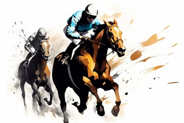 Foto op Canvas Racing horse with jockey. Equestrian sport. Illustration of ink paints. Generative AI  © The Picture Show