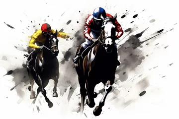 Tuinposter Racing horse with jockey. Equestrian sport. Illustration of ink paints. Generative AI  © The Picture Show