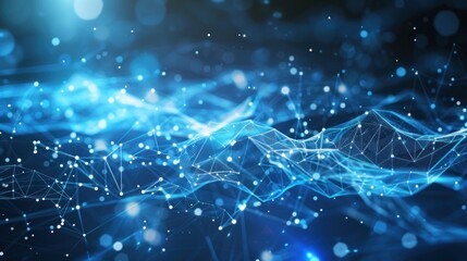 Artificial intelligence, humanoid head made of digital blue lines