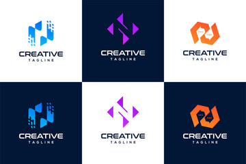 Set of letter N modern logo design inspiration