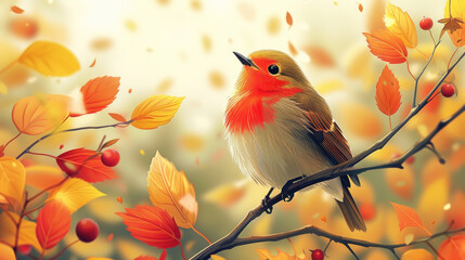 Cheerful Bird Singing: Stark Depiction of Joy - obrazy, fototapety, plakaty