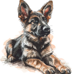 German shepherd dog portrait. Hand-drawn illustration isolated on white background