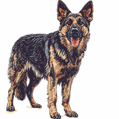 German shepherd dog portrait. Hand-drawn illustration isolated on white background