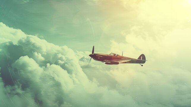 Naklejki Airplane vintage style on simple cloud background