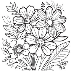 Children's floral outline illustration doodle coloring book hand drawn vector