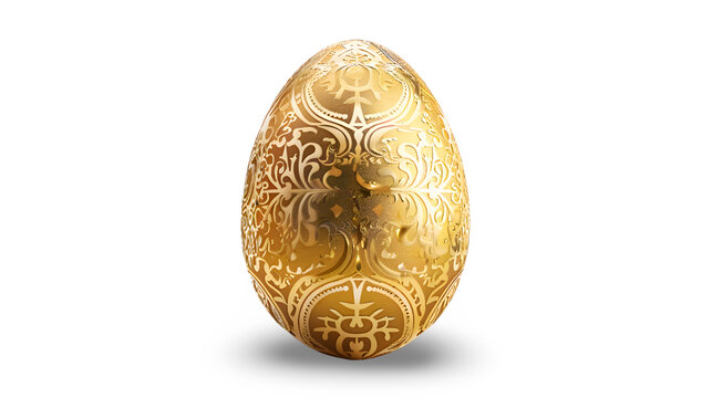  A gleaming golden Easter egg adorned with intricate patterns, set transparent background