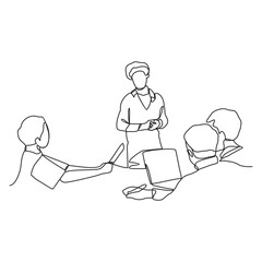 One continuous line drawing of someone presenting in front of an audience vector illustration. Suitable design concept for businessman or business woman presentation their business with linear style.