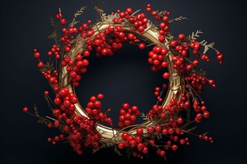 Festive holiday wreath made of pine branches red. Generative ai