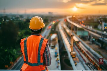 Civil engineer overseeing a large infrastructure project Planning and development in focus