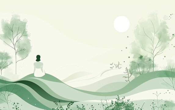 Banner for the main page of a website or page on social networks on hypnotherapy. Freedom of thought and soul. An image of calm and relaxation. Multi-layered minimalist collage in soft green color.