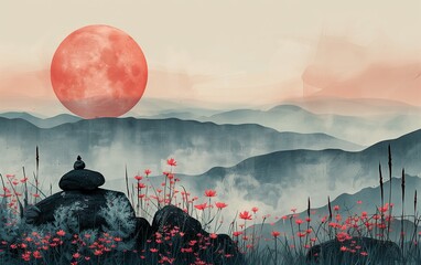 Banner for the main page of a website or page on social networks on hypnotherapy. Freedom of thought and soul. An image of calm and relaxation. Multi-layered minimalist collage in soft pink color. - obrazy, fototapety, plakaty