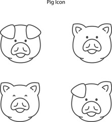 pig icon set on white background, head pig icon with different style, cute pig outline icon.