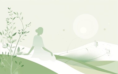 Fototapeta na wymiar Banner for the main page of a website or page on social networks on hypnotherapy. Freedom of thought and soul. An image of calm and relaxation. Multi-layered minimalist collage in soft green color.