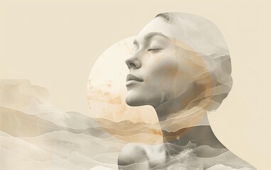 Banner for the main page of a website or page on social networks on hypnotherapy. Freedom of thought and soul. An image of calm and relaxation. Multi-layered minimalist collage in soft pink color.