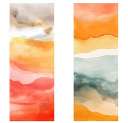 Warm-toned watercolor banner set with soft, flowing shapes and paint splatters on a white background