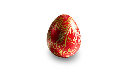  A striking red Easter egg with golden accents, transparent background, casting a shadow